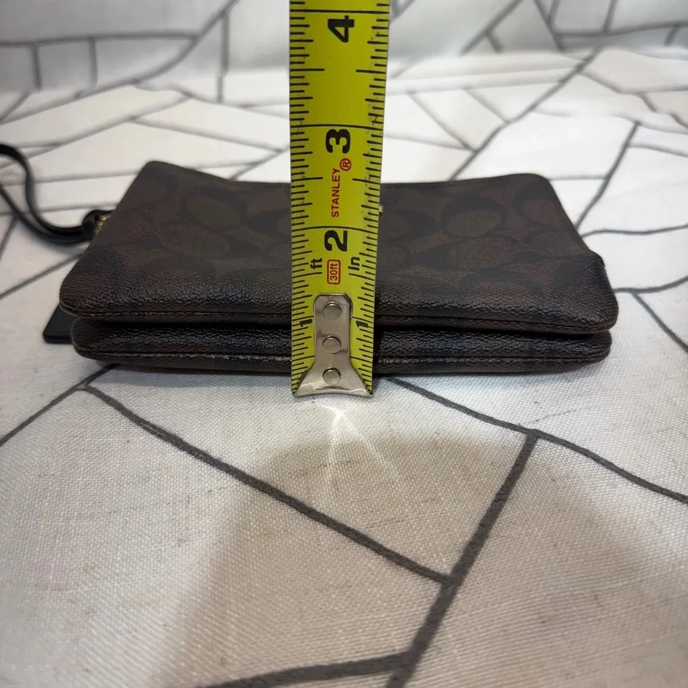 Coach Double Zip Wristlet Small Brown Signature Canvas Monogram Clutch